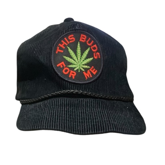 Vntg 70’s “This Buds for me” black corduroy hat with adjustable band